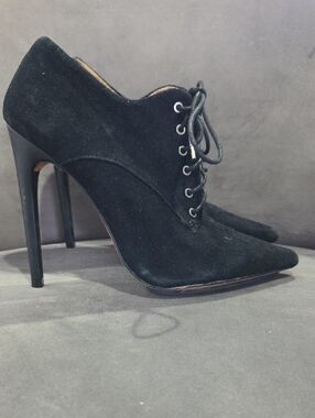 L.A.M.B. Black Suede Lace-Up Stiletto Booties